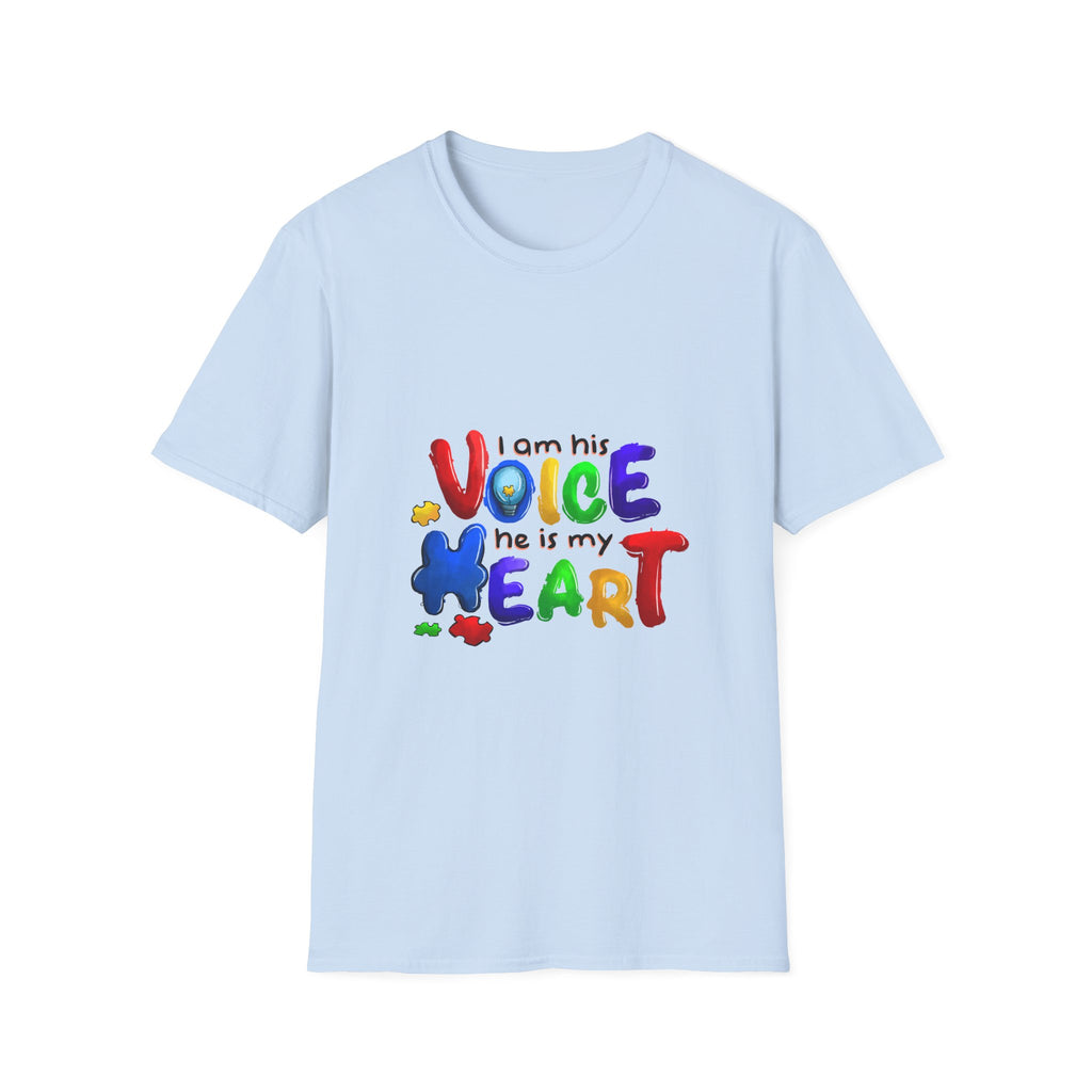 Children's Autism Awareness T-Shirt — "I Am His Voice, He Is My Heart" Colorful Design