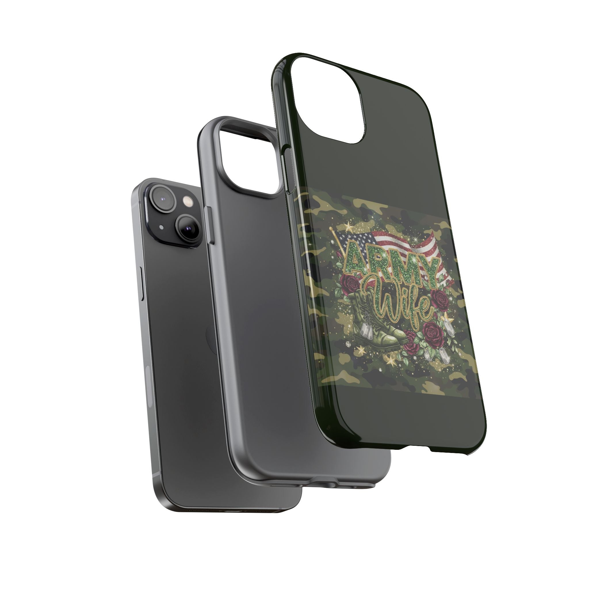 Army Wife Tough Phone Case — Camo Flag Design with Roses