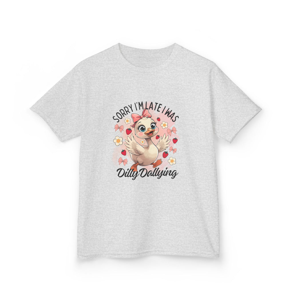 Kids Tee — "Sorry I’m Late I Was Dilly Dallying" Cute Sloth Floral Graphic