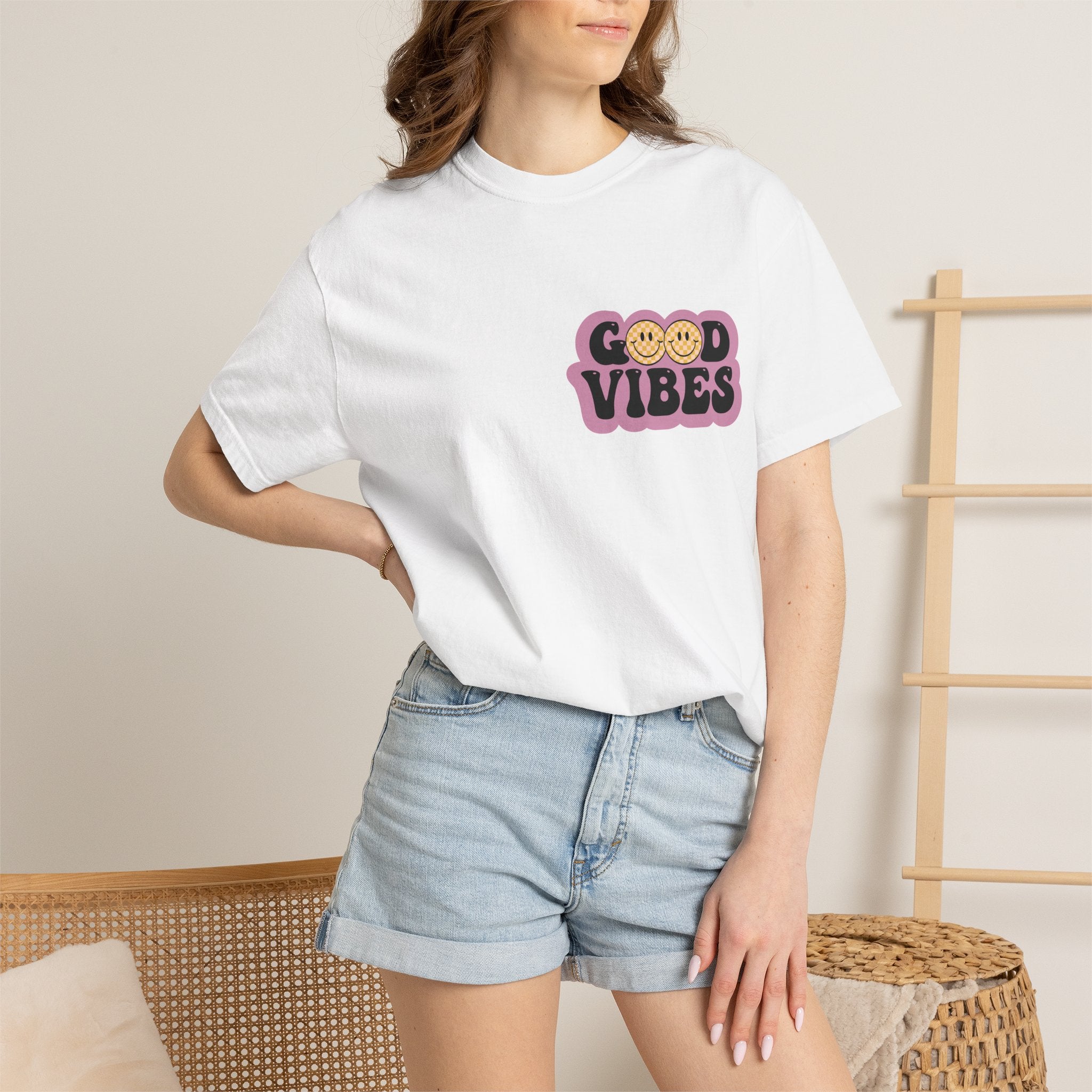 Good Vibes Retro Graphic T-Shirt — Free Spirit Smiley Desert Design