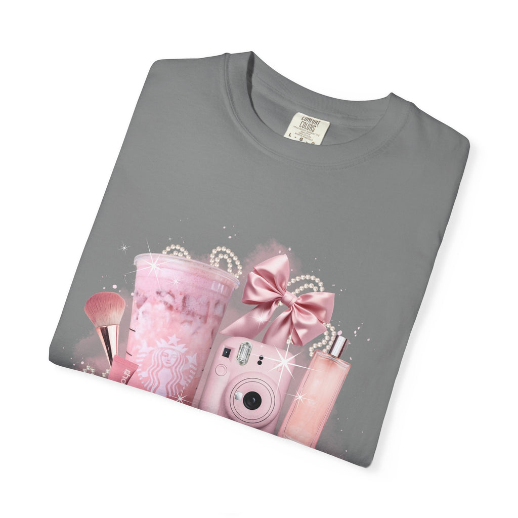 Pink Vanity Aesthetic T-Shirt — Makeup, Polaroid & Accessories Graphic Tee