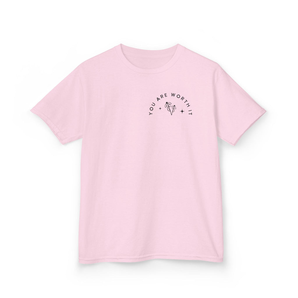 Kids Tee — “You Are Worth It” Minimal Floral Comfort Shirt