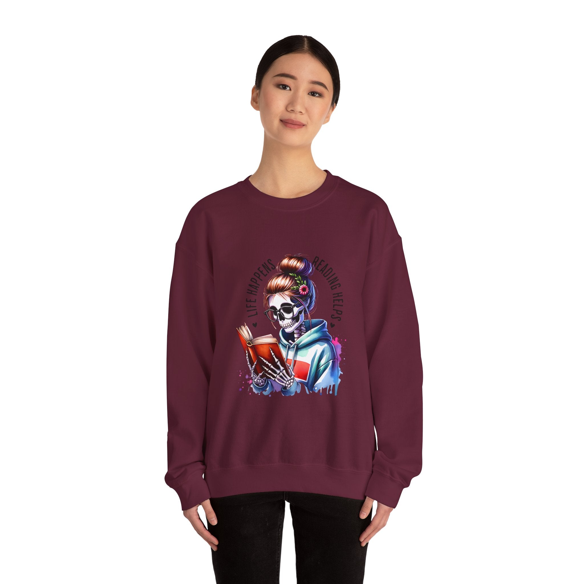 Reading Heals Sweatshirt — Skull Booklover Crewneck