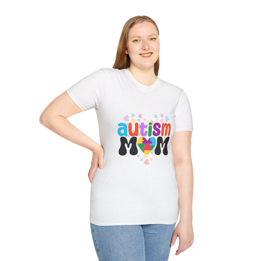 Autism Mom T-Shirt — Colorful Puzzle Heart Support Tee