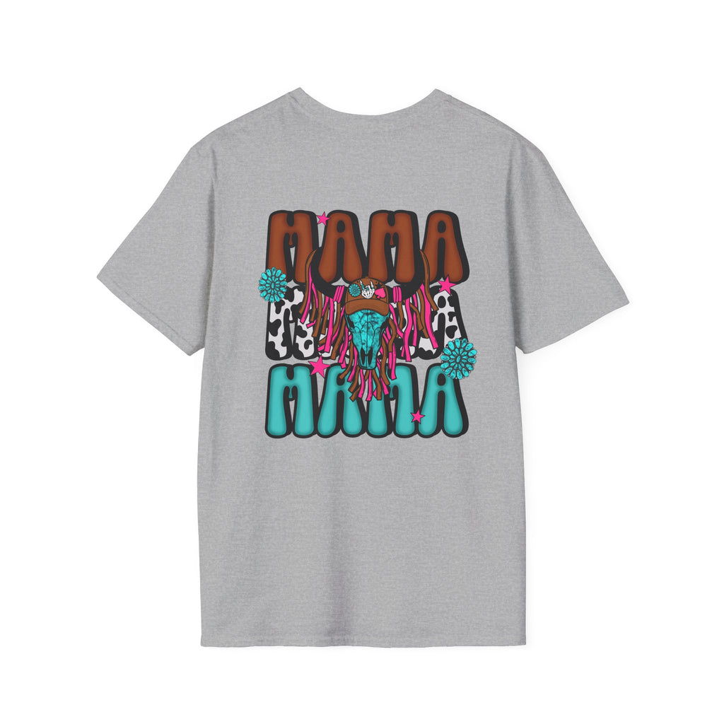 Double-sided Mama Mamas Cow Skull Graphic T-Shirt — Western Cowhide Retro Farmhouse Tee