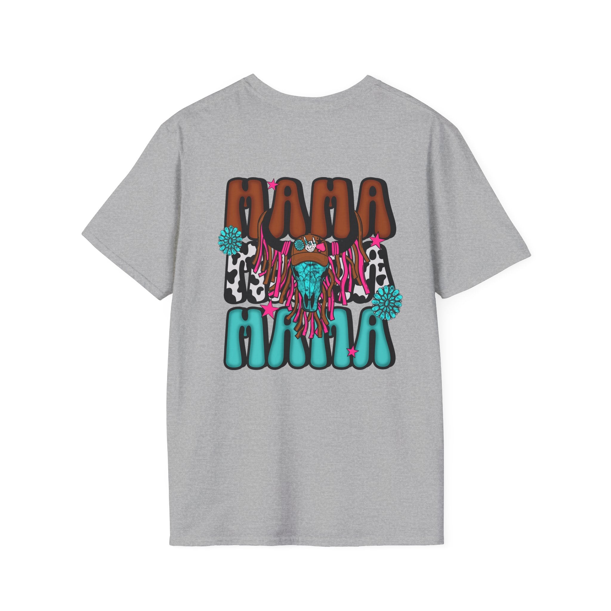 Double-sided Mama Mamas Cow Skull Graphic T-Shirt — Western Cowhide Retro Farmhouse Tee
