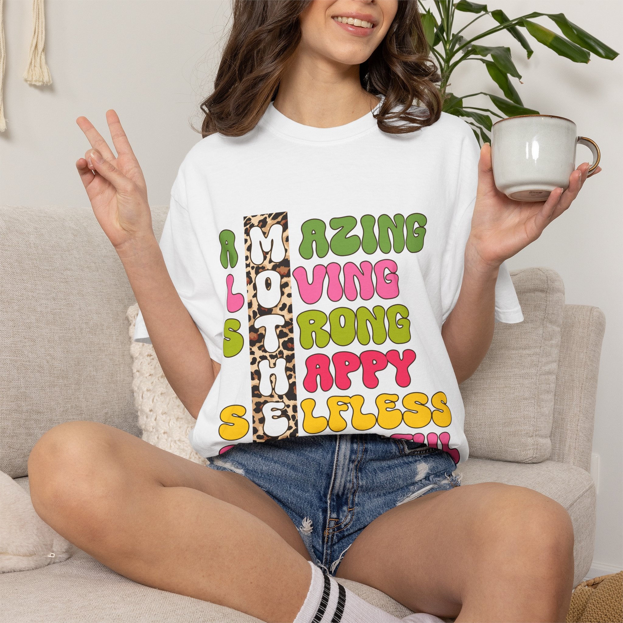 Mother Acrostic Graphic T-Shirt — Retro Bubble Letters & Leopard Accent