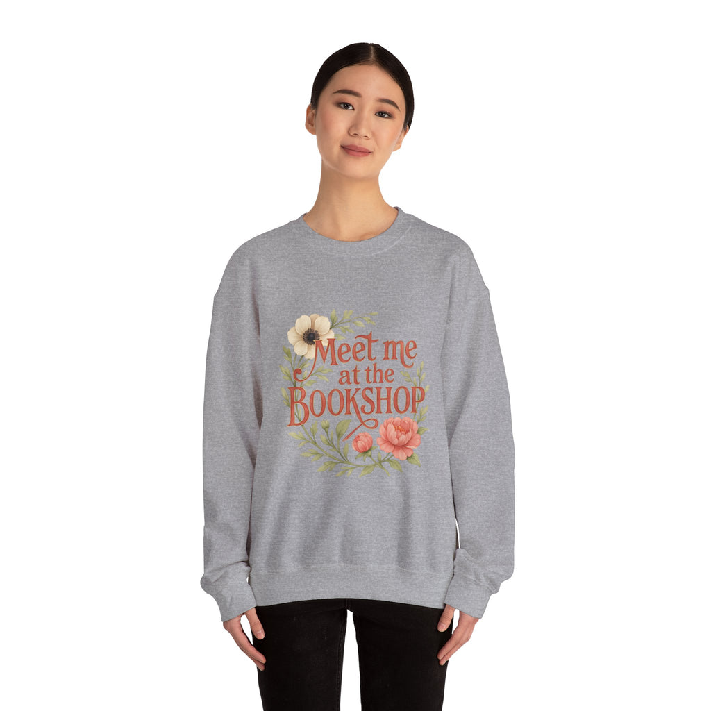 Bookshop Sweatshirt — "Meet Me at the Bookshop" Floral Cozy Crewneck