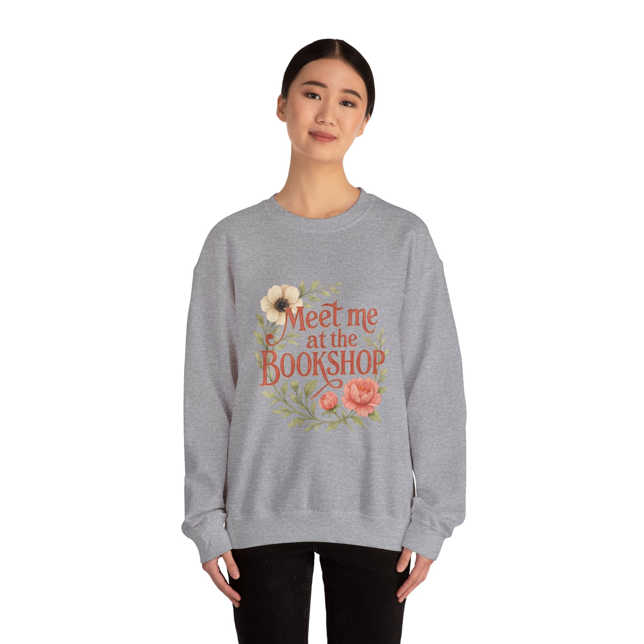 Bookshop Sweatshirt — "Meet Me at the Bookshop" Floral Cozy Crewneck