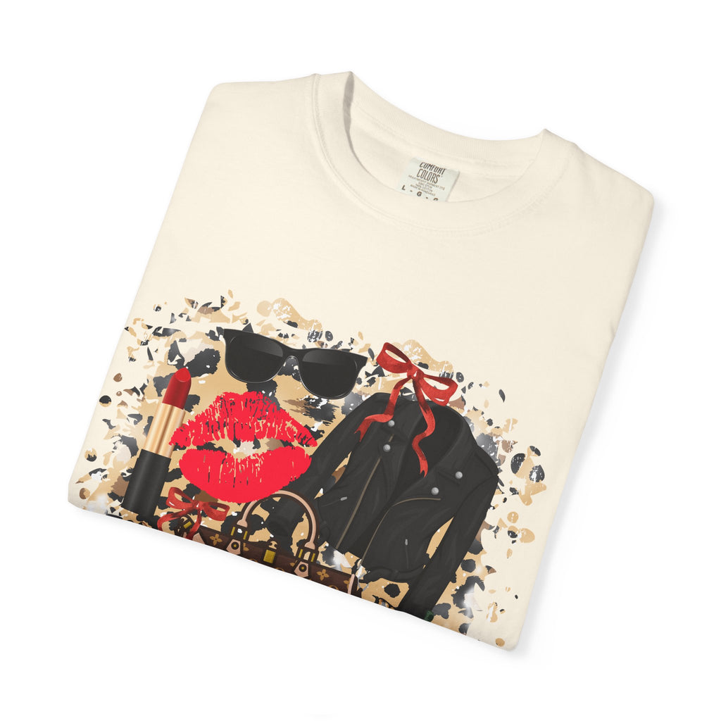 Graphic Fashion Tee — Luxury Handbag & Lips Collage