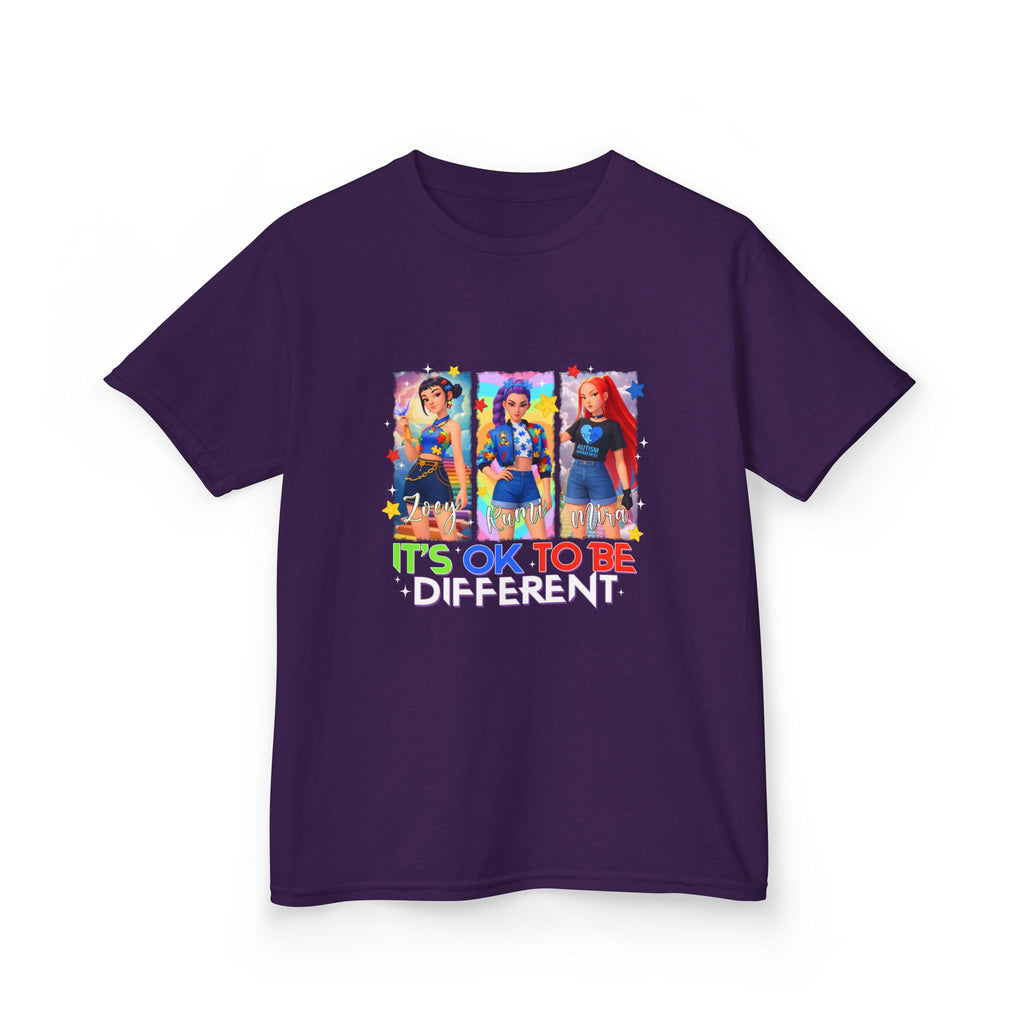 Kids Tee — "It's OK to Be Different" Colorful Pride Graphic