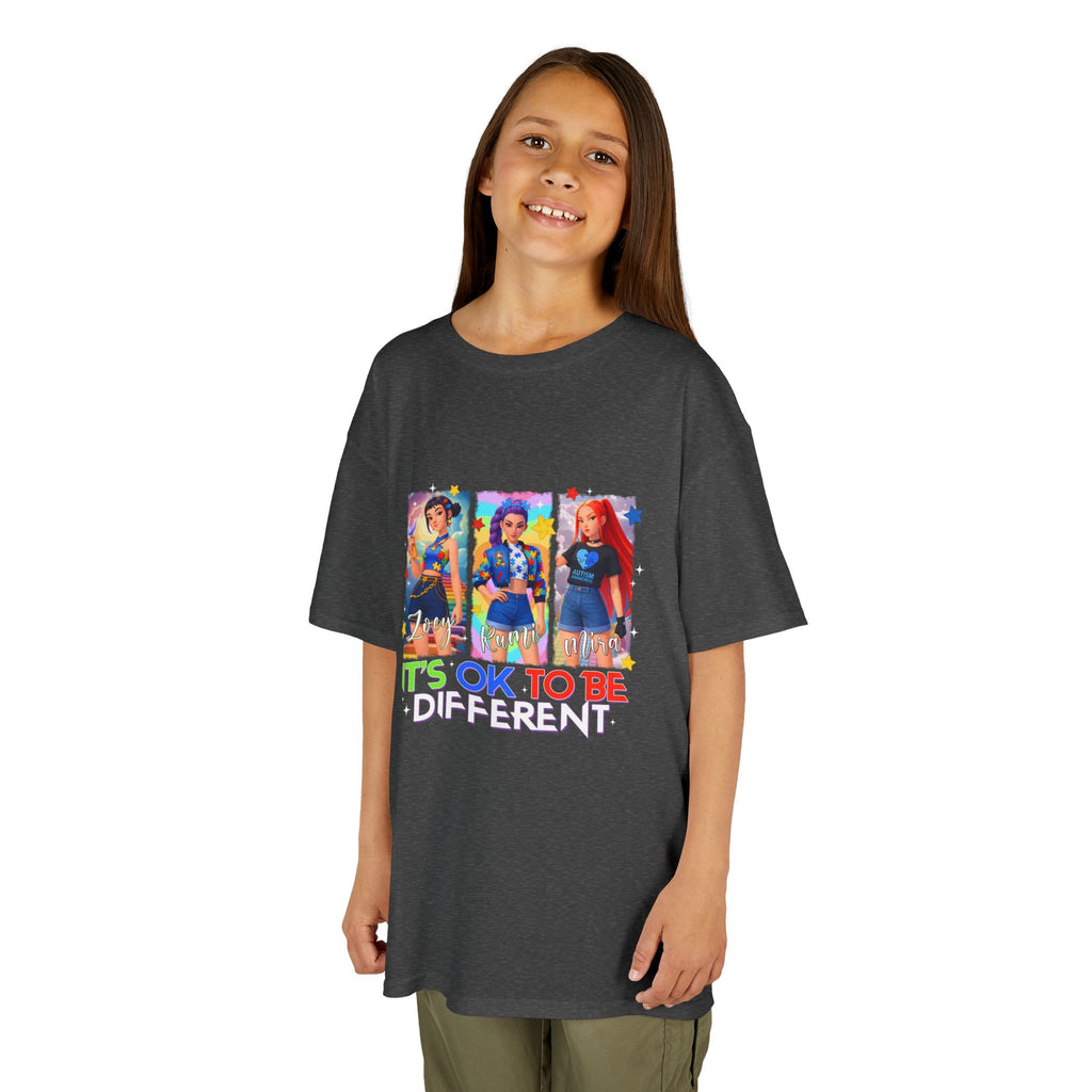 Kids Tee — "It's OK to Be Different" Colorful Pride Graphic