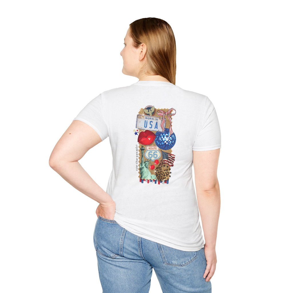 USA Collage T-Shirt — Patriotic Route 66 & Americana Graphic Tee