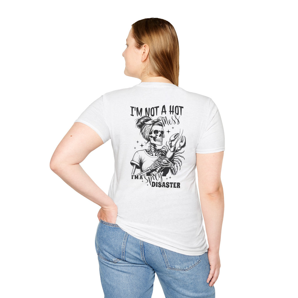 Double-sided Skeleton Woman Holding Lobster Tee — "I’m Not a Hot Mess, I’m a Hot Disaster" Graphic T-Shirt
