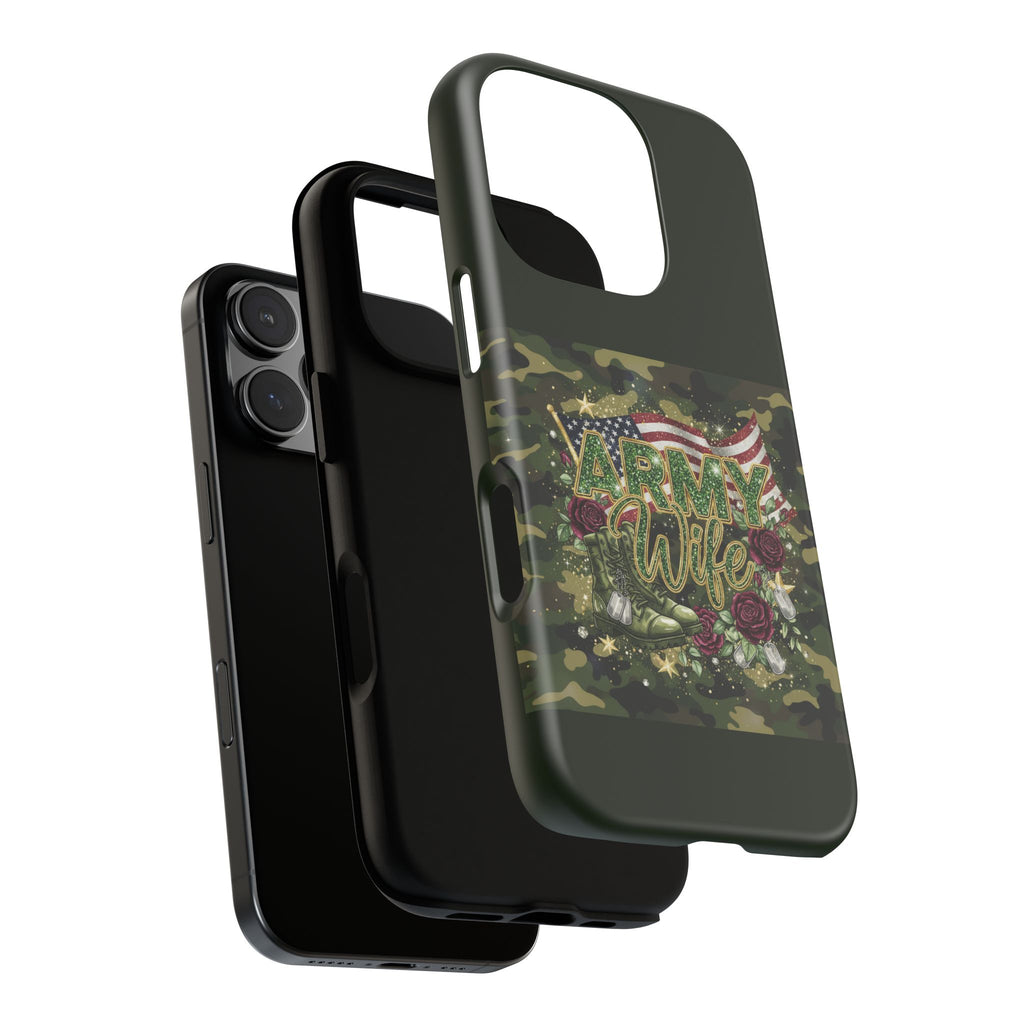 Army Wife Tough Phone Case — Camo Flag Design with Roses