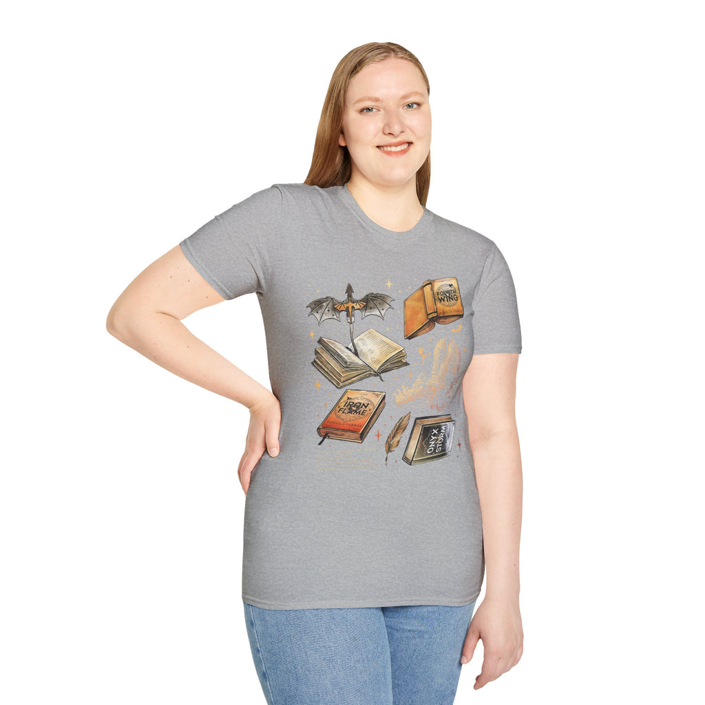 Book Dragon T-Shirt — Vintage Magical Books & Bat Illustration
