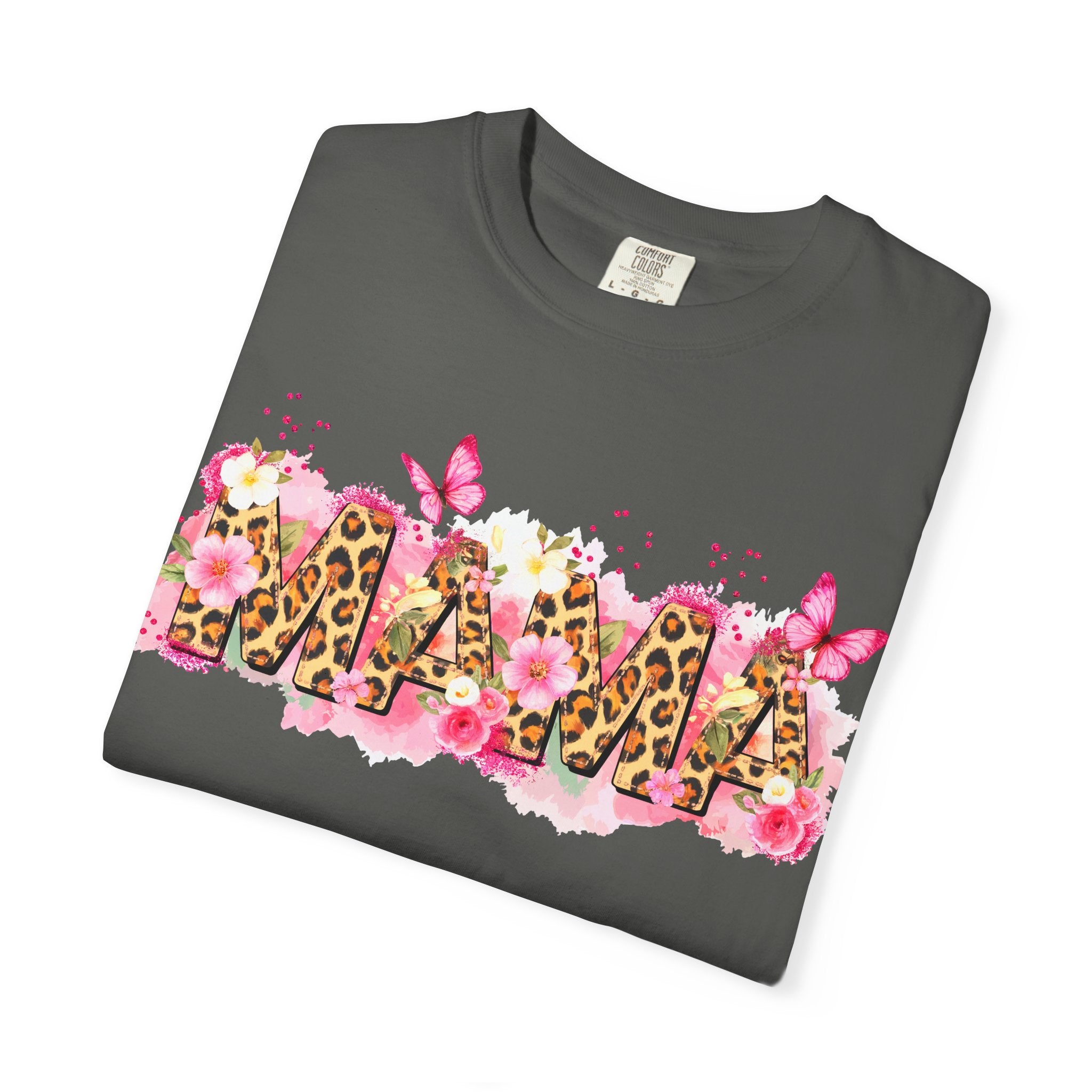 Mama Floral Leopard Graphic Tee — 'MAMA' Pink Butterfly Mother's Day T‑Shirt