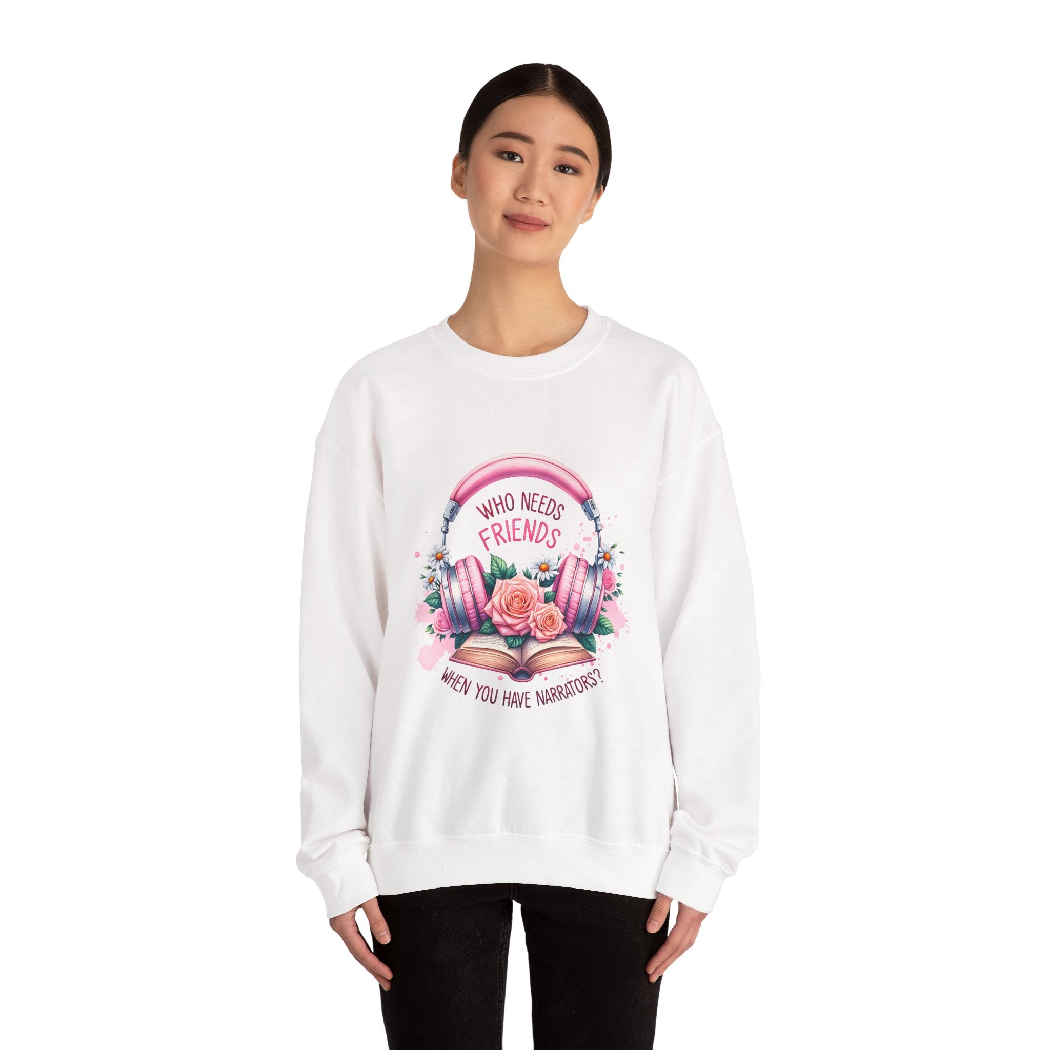 Crewneck Sweatshirt - "Who Needs Friends When You Have Headphones" Floral Pink Headphone Design