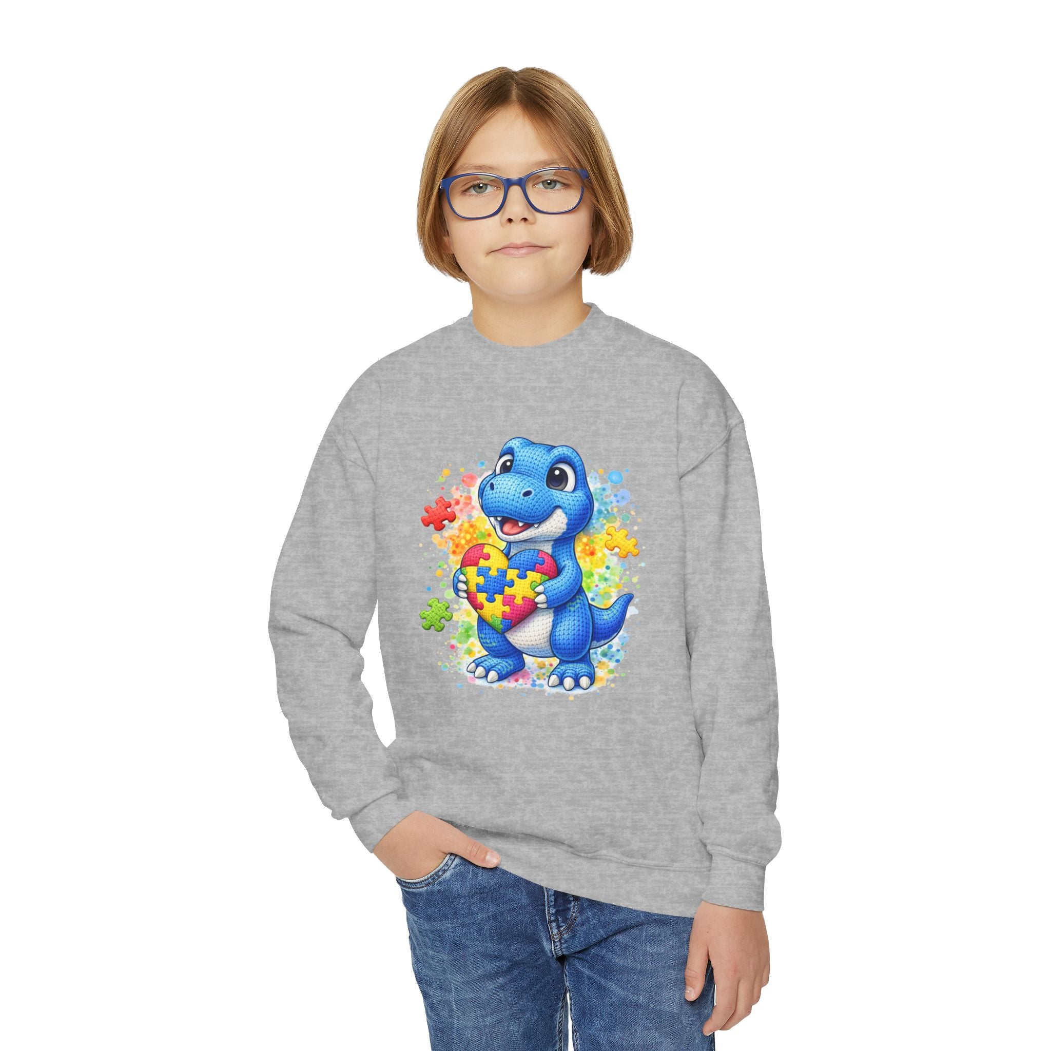 Kids Autism Awareness Dinosaur Crewneck Sweatshirt