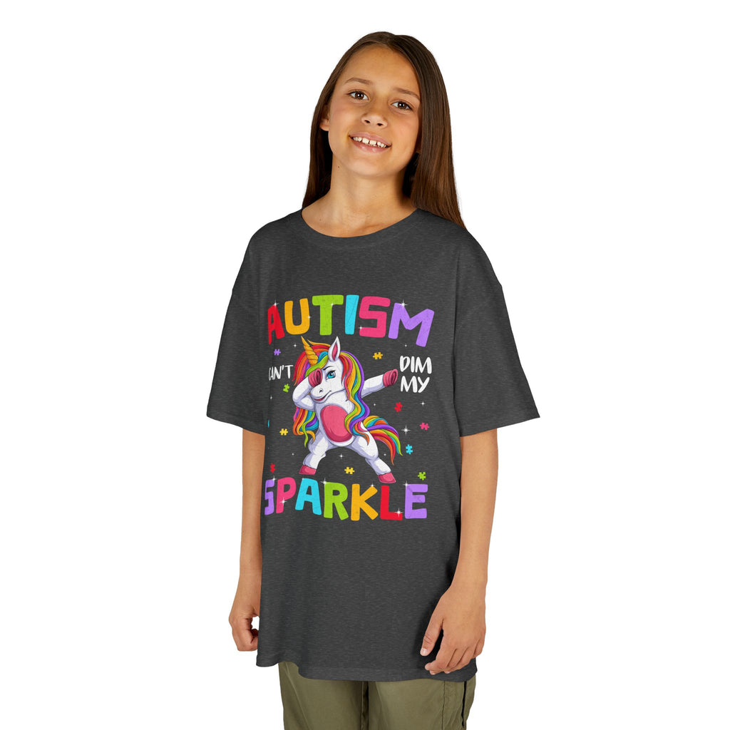 Autism Sparkle Kids T-Shirt — "Autism Can't Dim My Sparkle" Unicorn Tee