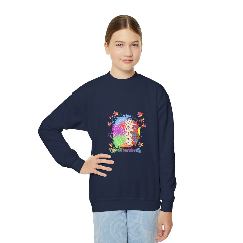 Youth Crewneck Sweatshirt — Colorful Rainbow Lion Design, Kids Graphic Pullover