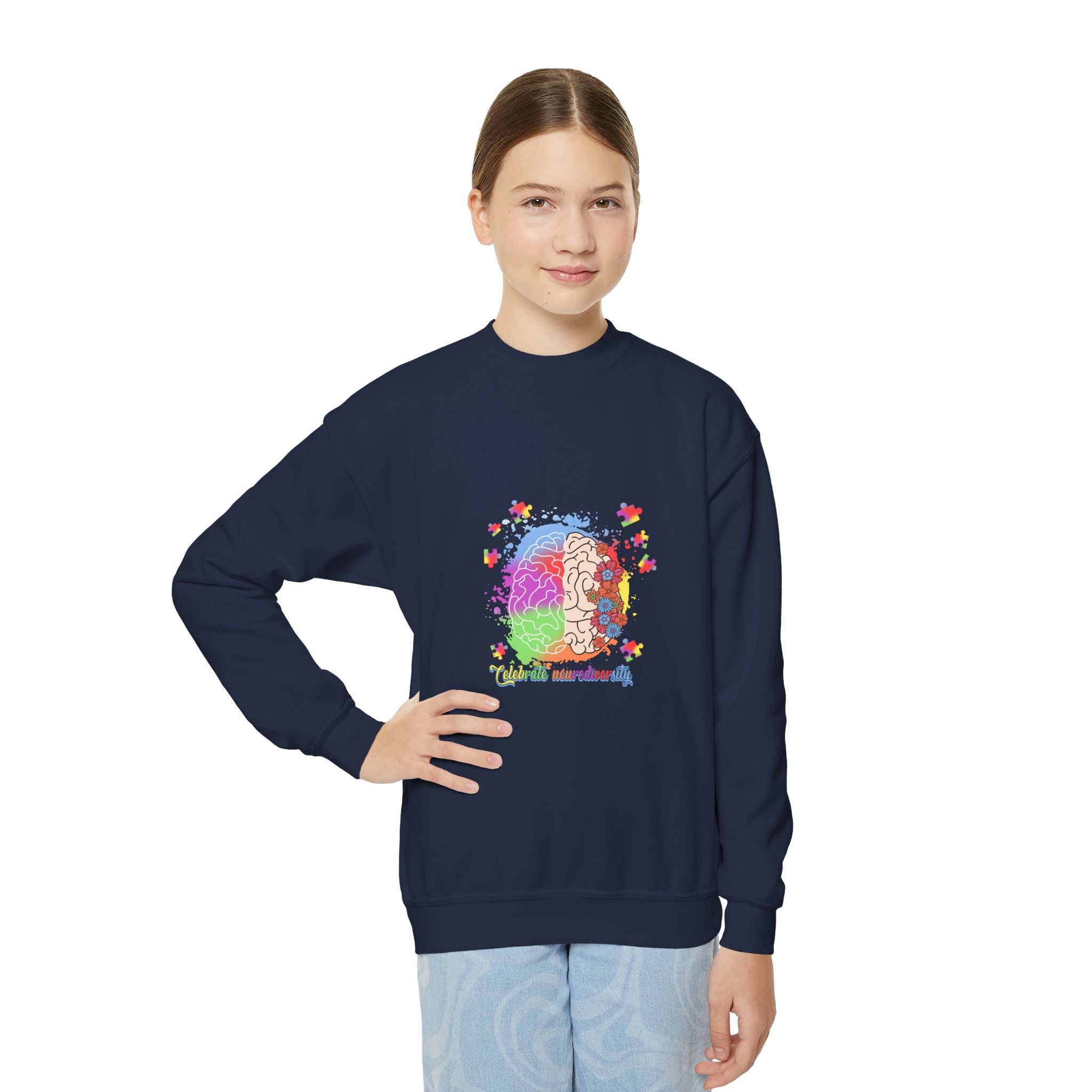 Youth Crewneck Sweatshirt — Colorful Rainbow Lion Design, Kids Graphic Pullover