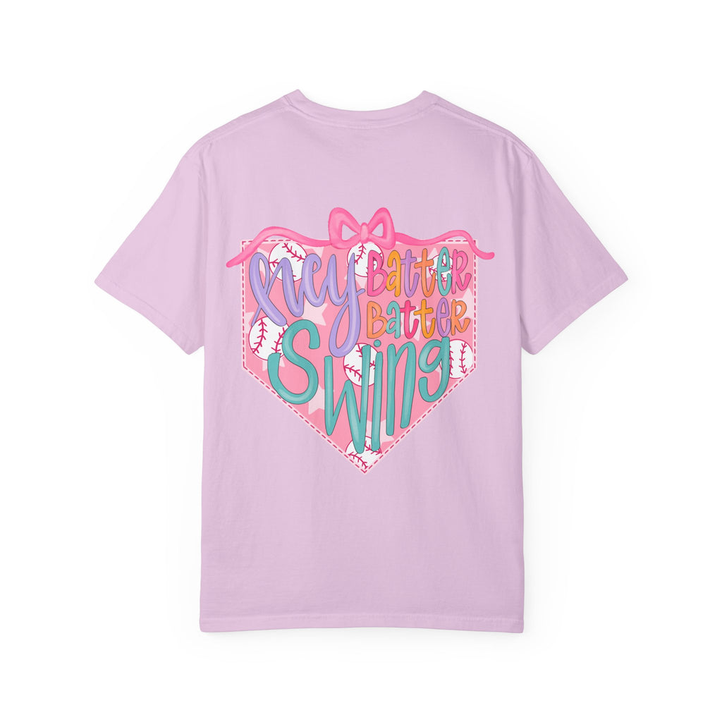 Softball Tee — "Play Ball" Front & "Pitch, Batter, Batter, Swing" Heart Back