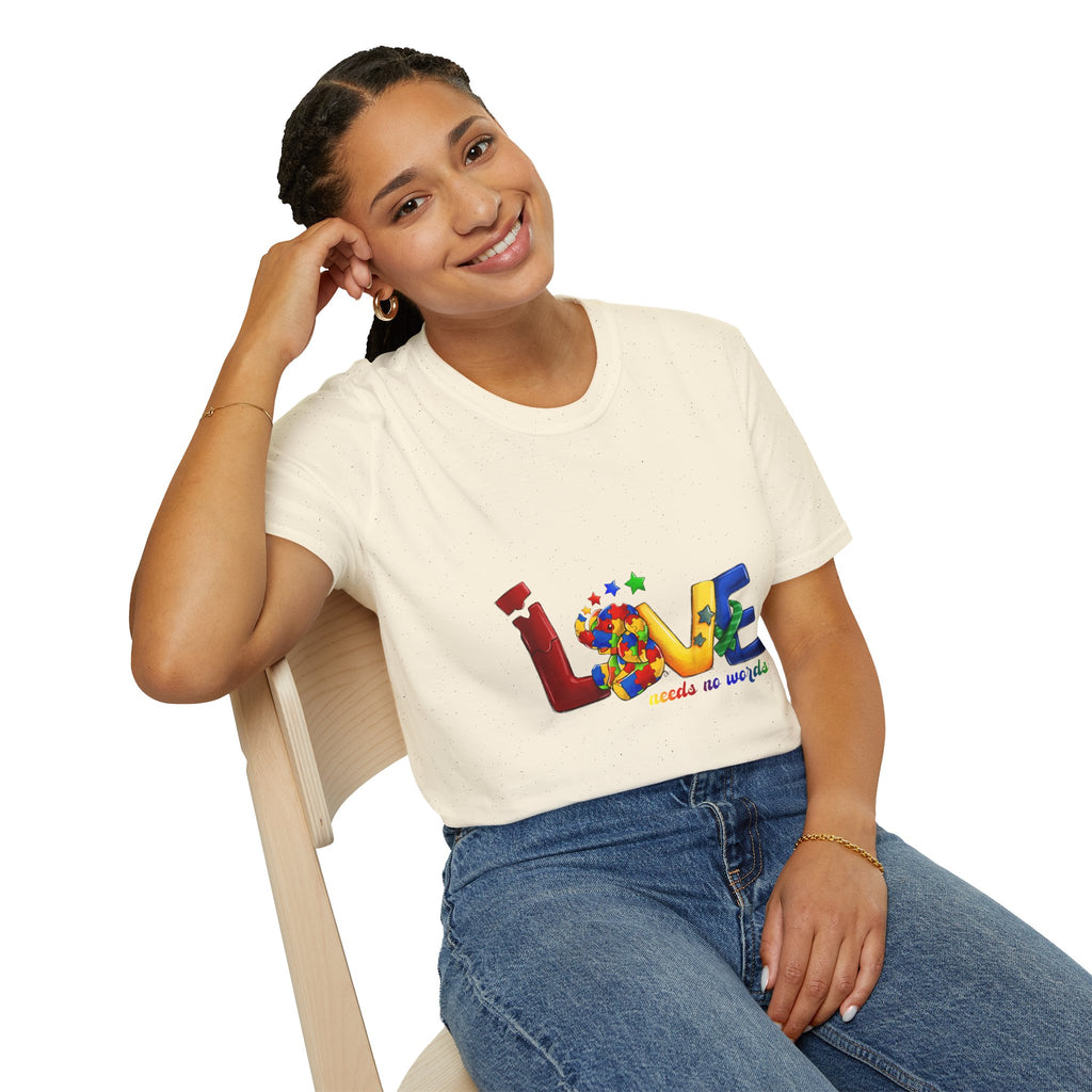 LOVE Needs No Words T‑Shirt — Colorful Puzzle Heart Autism Awareness Tee