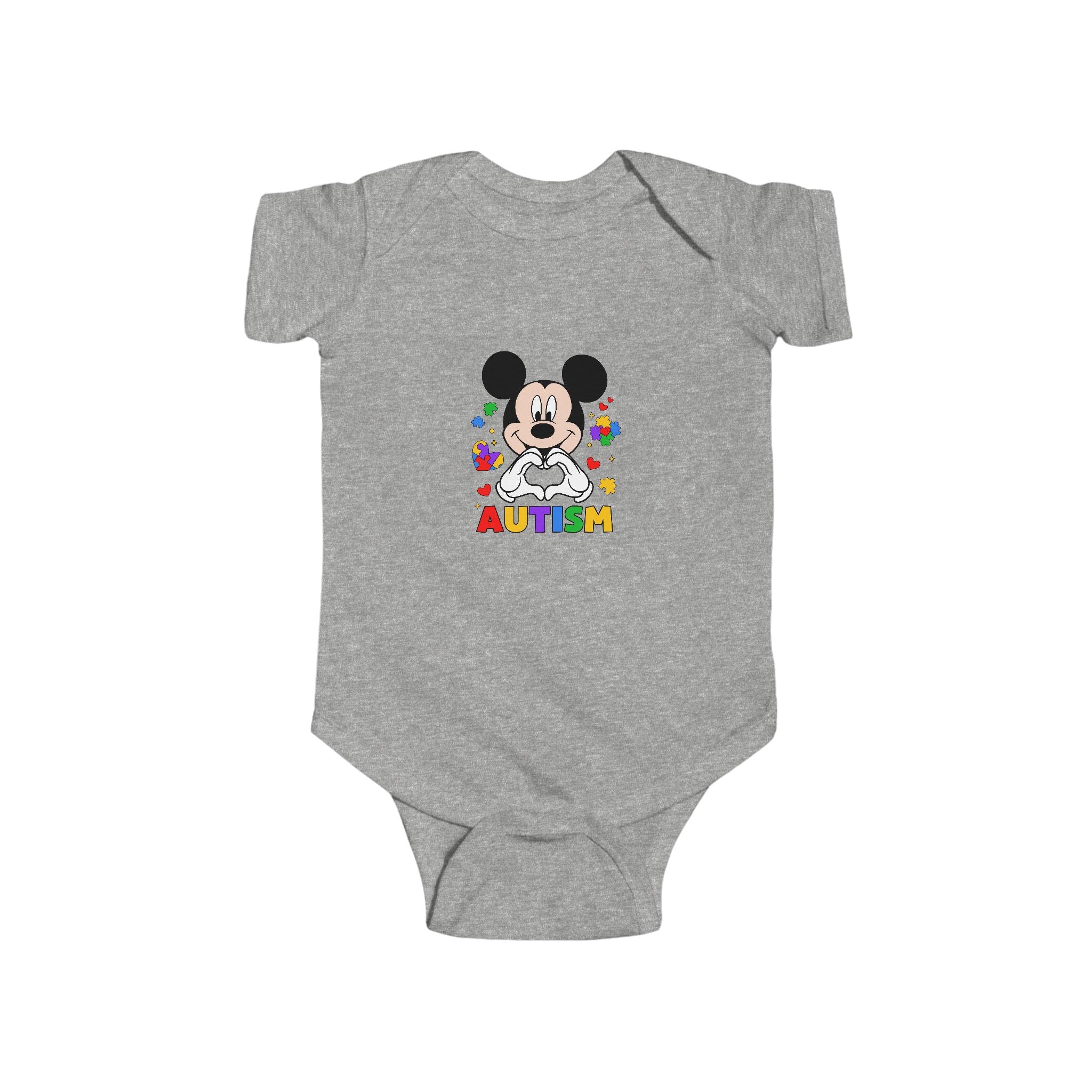 Autism Awareness Baby Bodysuit — Colorful Puzzle Heart Mickey-Inspired Design