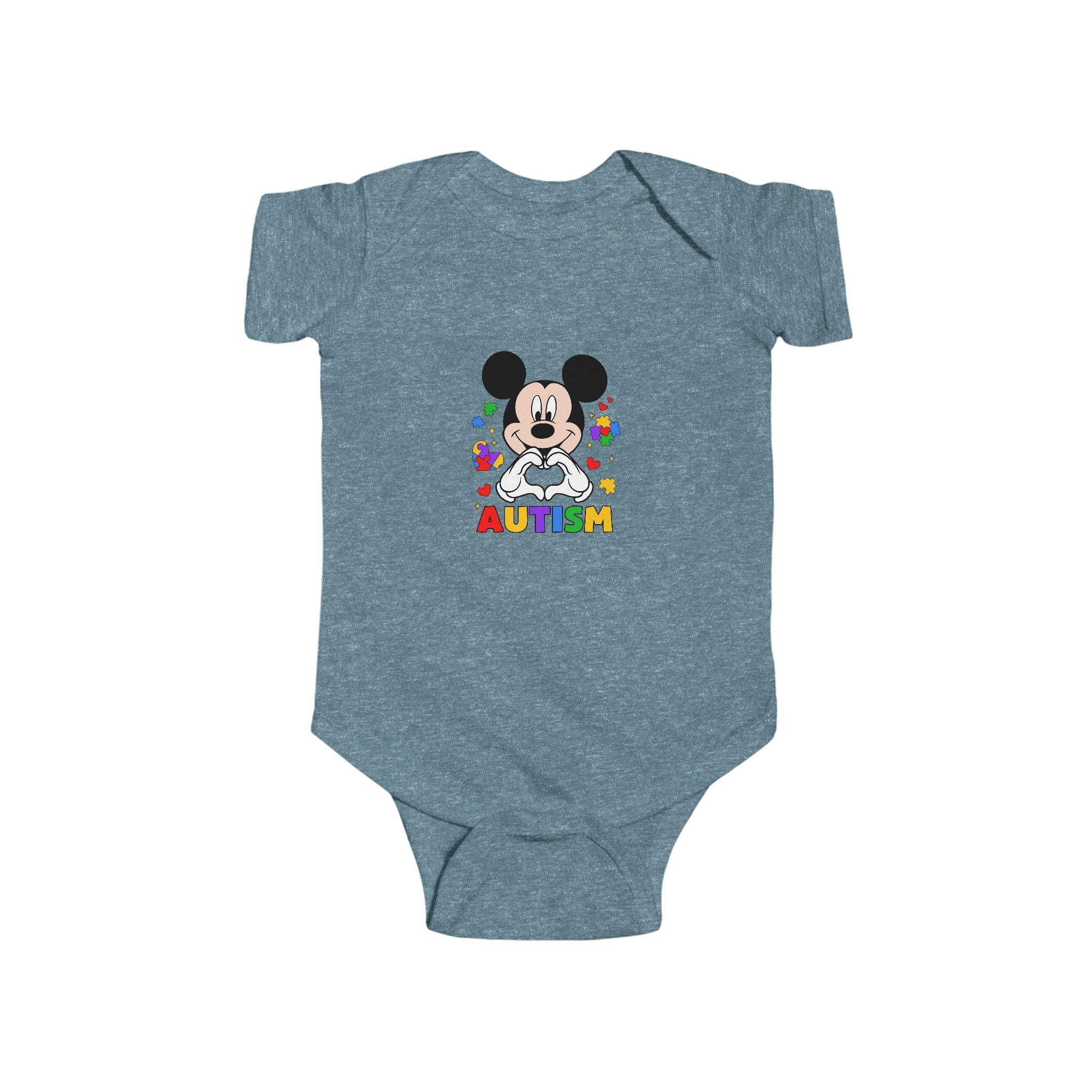 Autism Awareness Baby Bodysuit — Colorful Puzzle Heart Mickey-Inspired Design