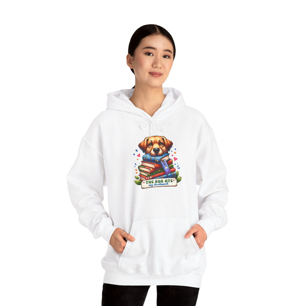 Dog Mom Hoodie — Cute Puppy Reading Books "The Dog Ate" Graphic Sweatshirt