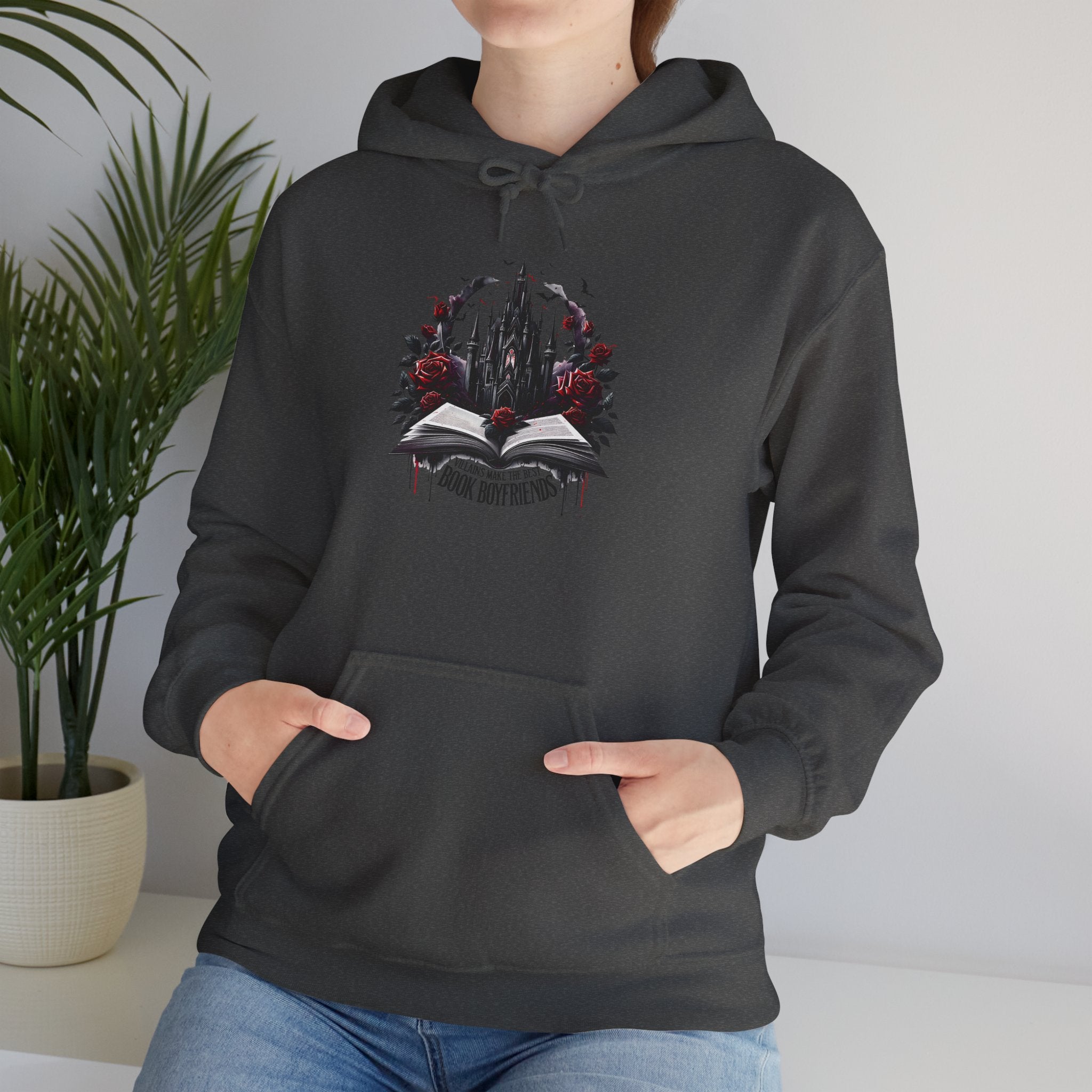 Book of Shadows Hoodie — Gothic Open Book Design with Roses