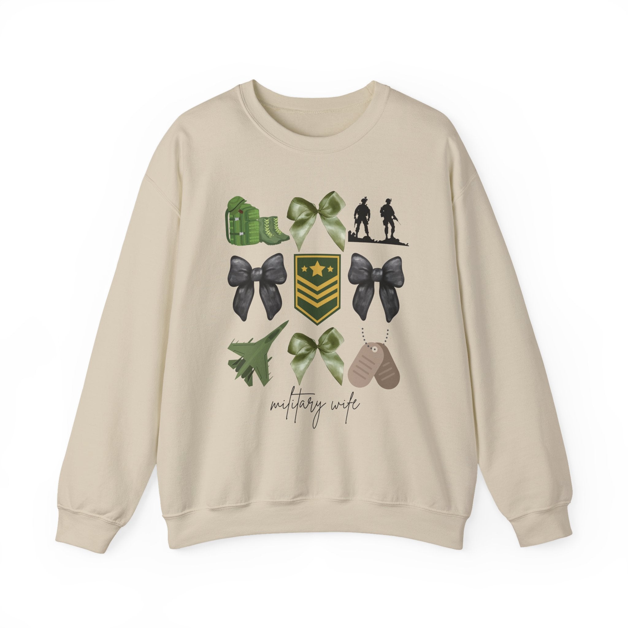 Military Wife Crewneck Sweatshirt – Olive Green Ribbon & Rank Emblem