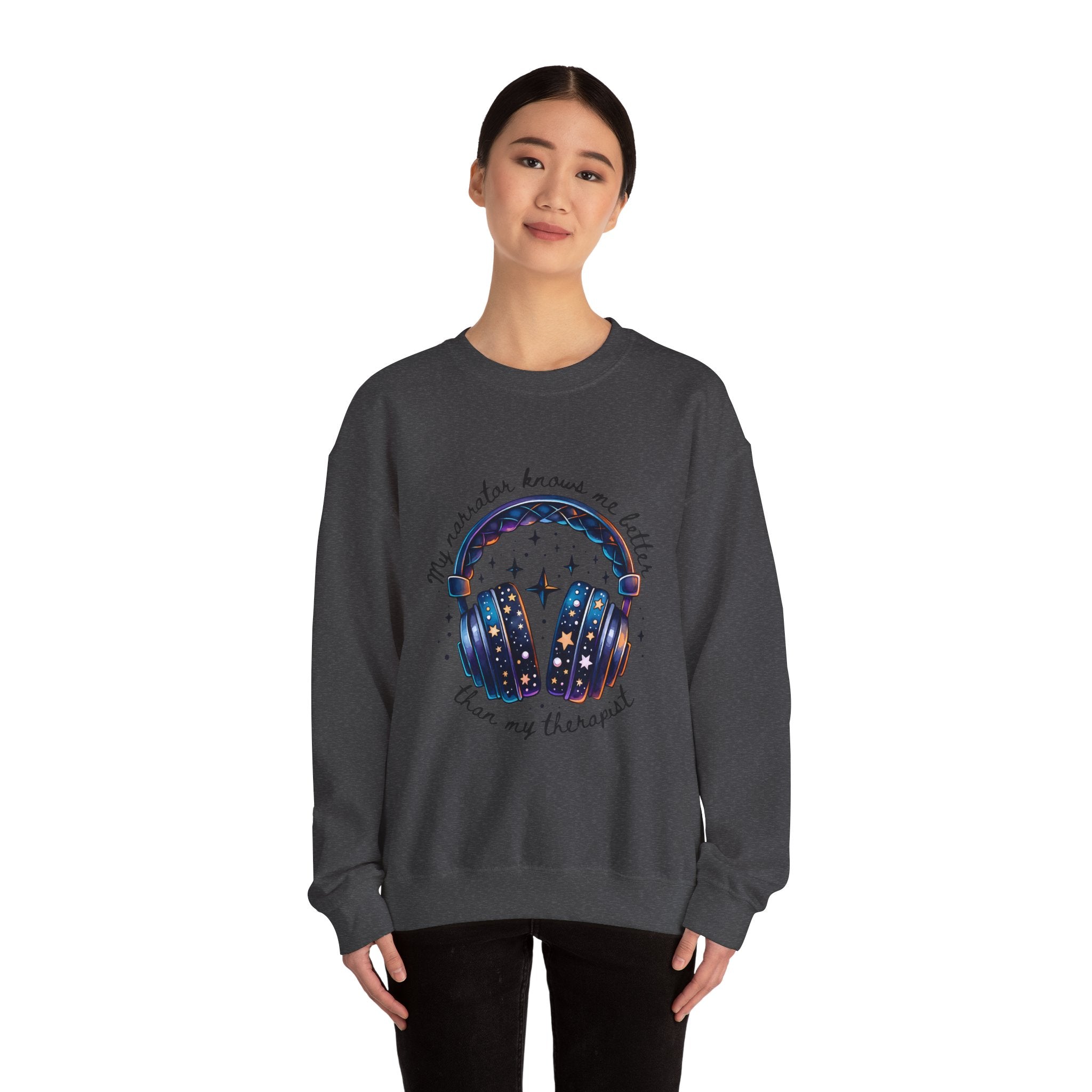 Sweatshirt — “My Navigator Knows Me Better Than My Therapist” Cosmic Headphones Crewneck