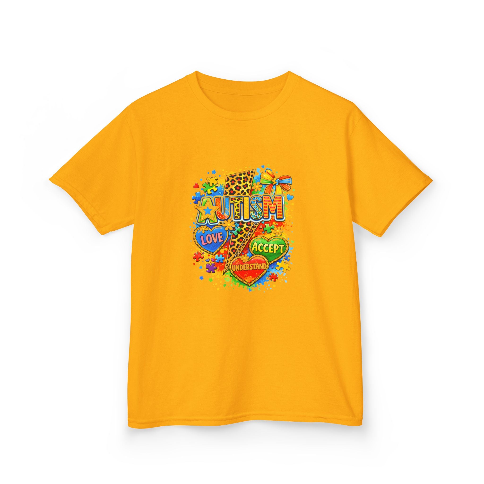 Kids Tee — Colorful Pride & Love Heart Graphic (Love, Accept, Understand)