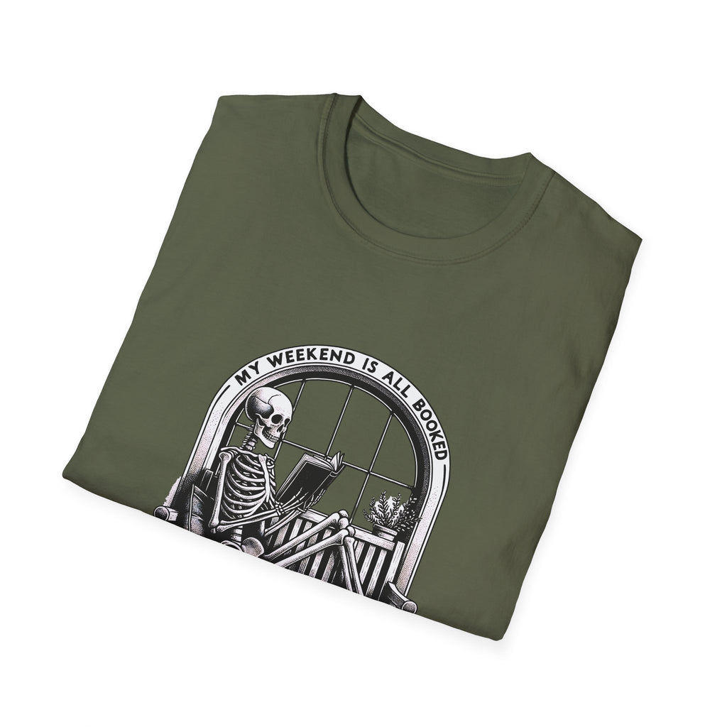 Skeleton Reading Window T‑Shirt — “My Weekend Is All Booked” Graphic Tee