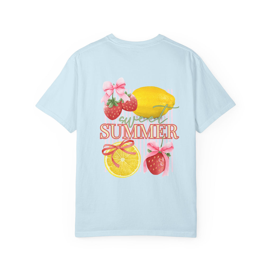 Summer Fruit T-Shirt — "Sweet Summer" Strawberry & Lemon Graphic Tee