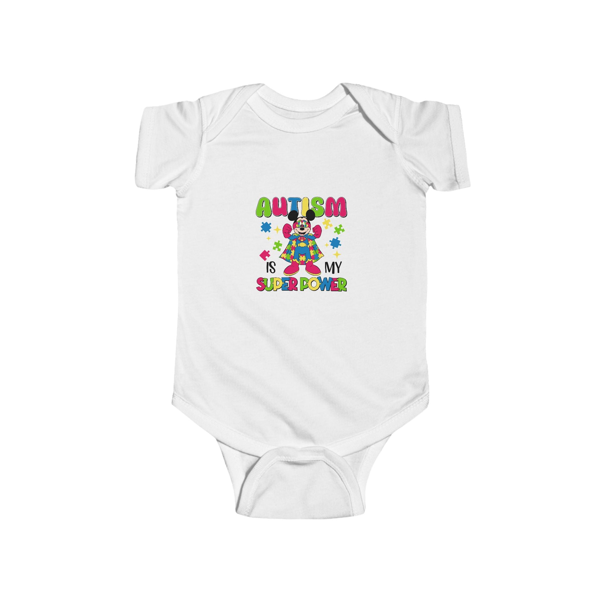 Autism Is My Superpower Baby Bodysuit — Colorful Puzzle Piece Infant One-Piece