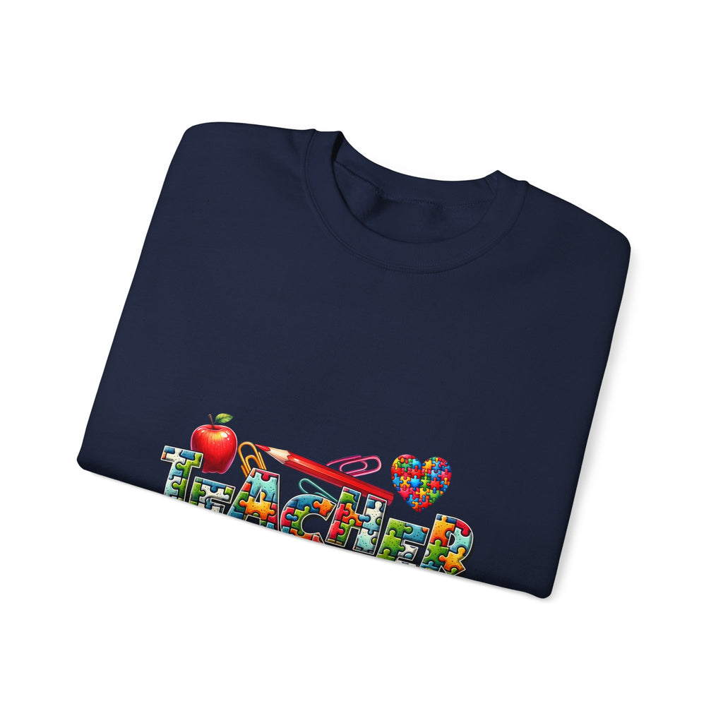 Teacher Crewneck Sweatshirt — Colorful Apple & School Supply Design