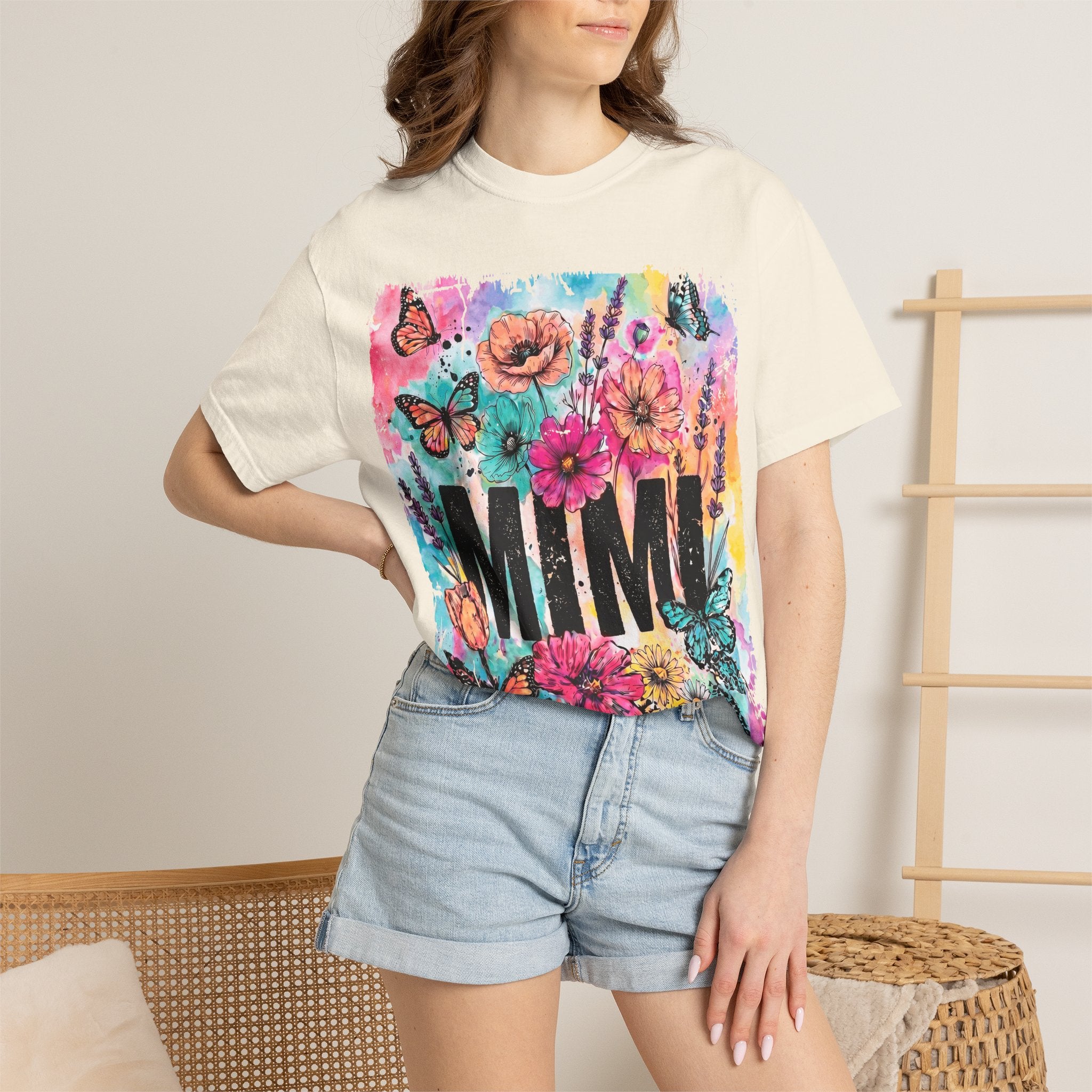 MIMI Floral Butterflies T-Shirt — Colorful Watercolor Garden Tee