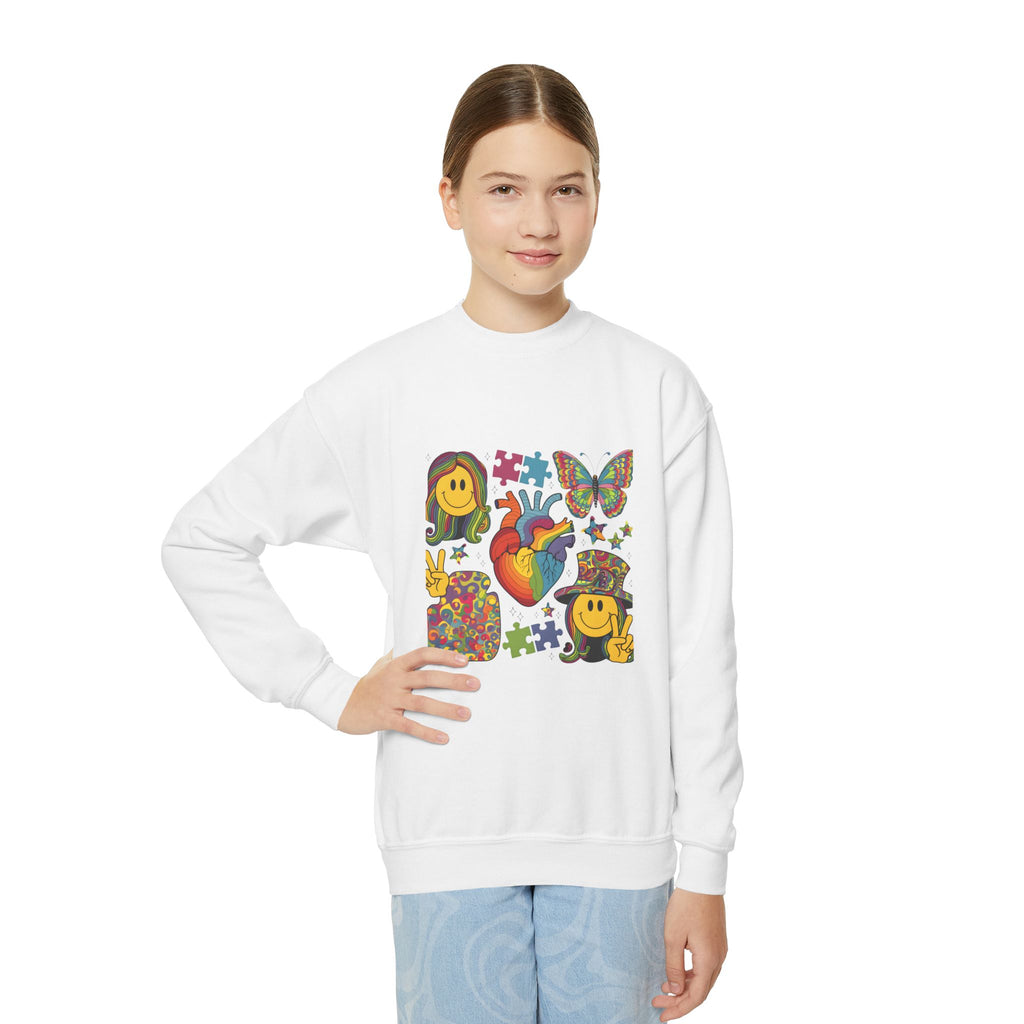 Youth Heart & Smiley Puzzle Crewneck Sweatshirt