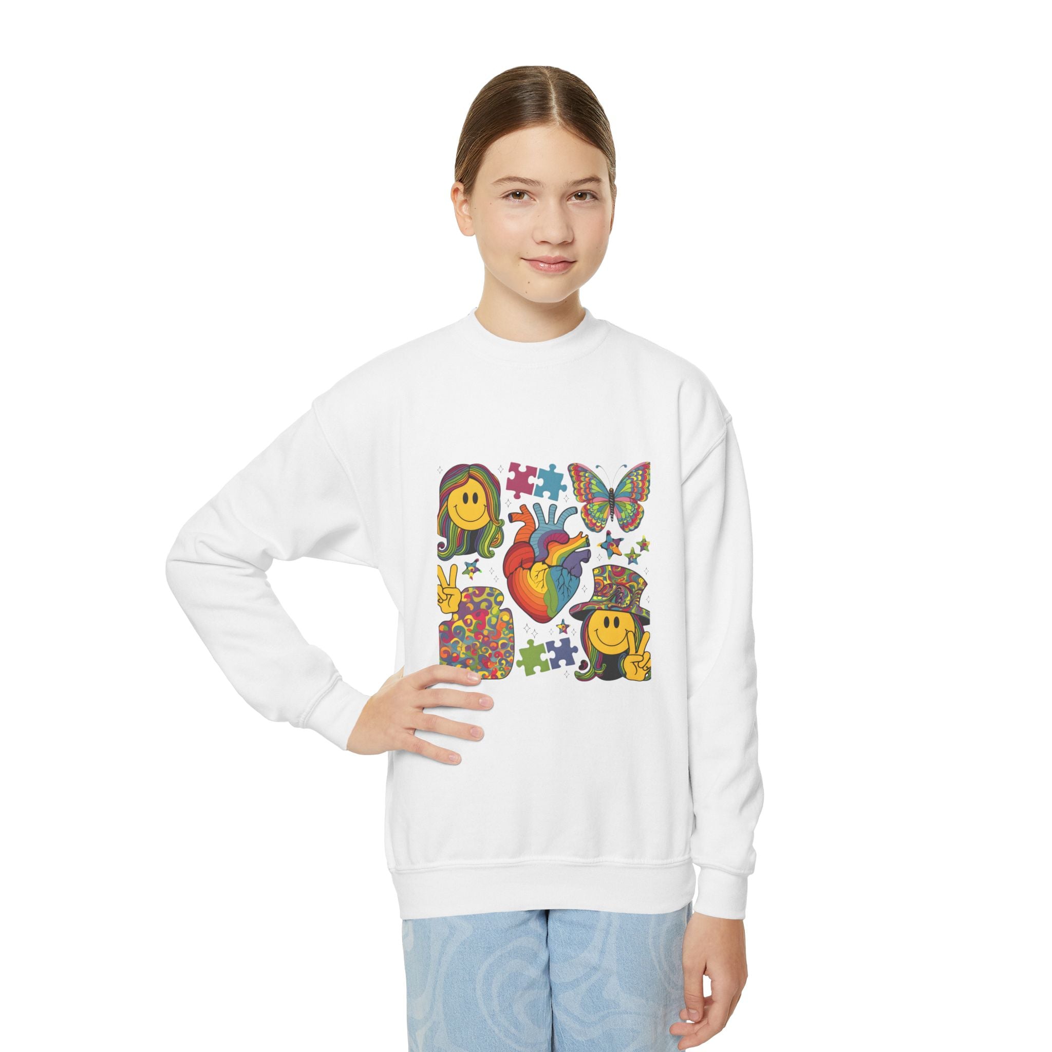 Youth Heart & Smiley Puzzle Crewneck Sweatshirt