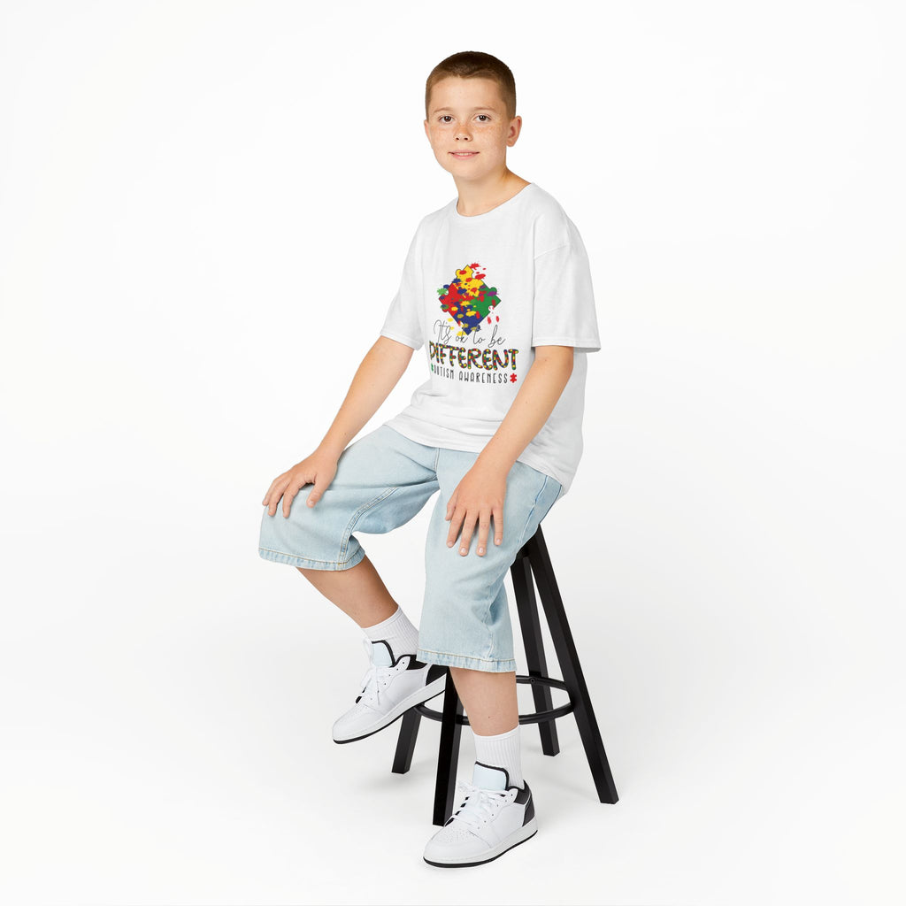 Kids Tee — "It's OK to be Different" Autism Awareness Puzzle Heart Shirt