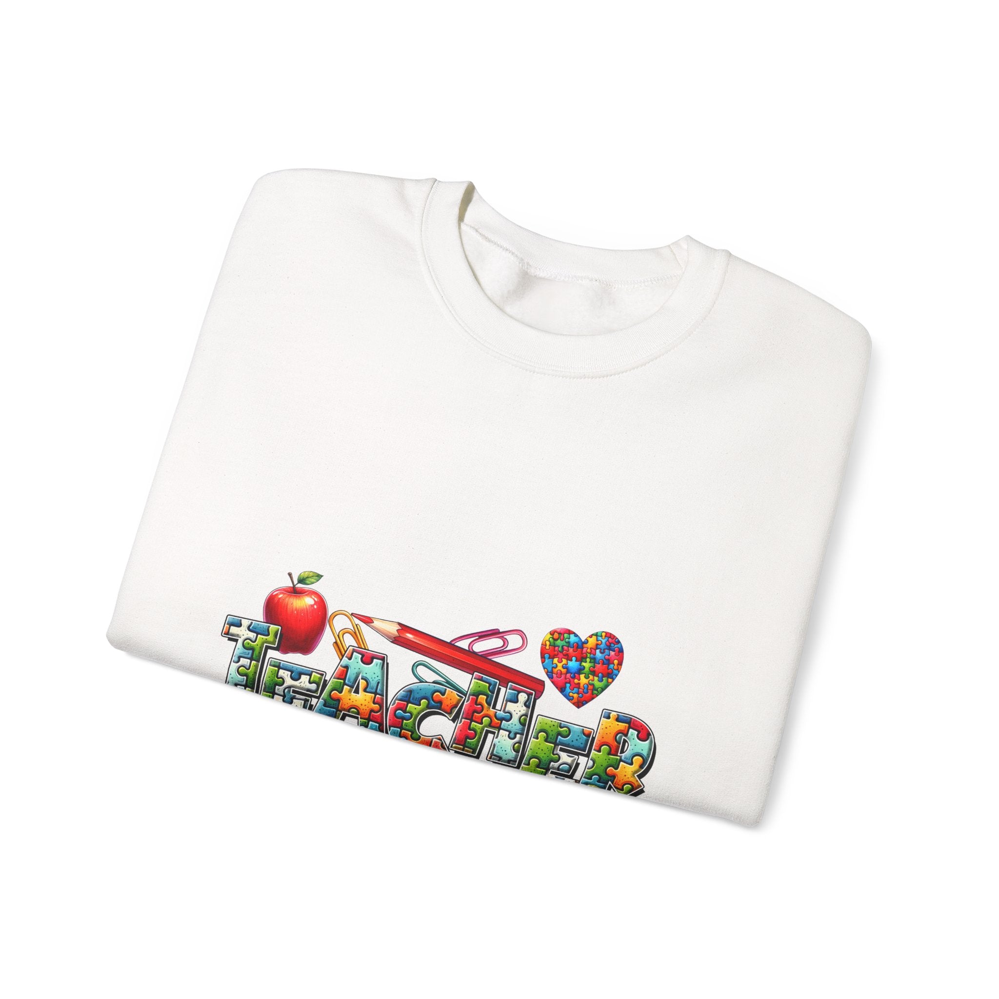 Teacher Crewneck Sweatshirt — Colorful Apple & School Supply Design