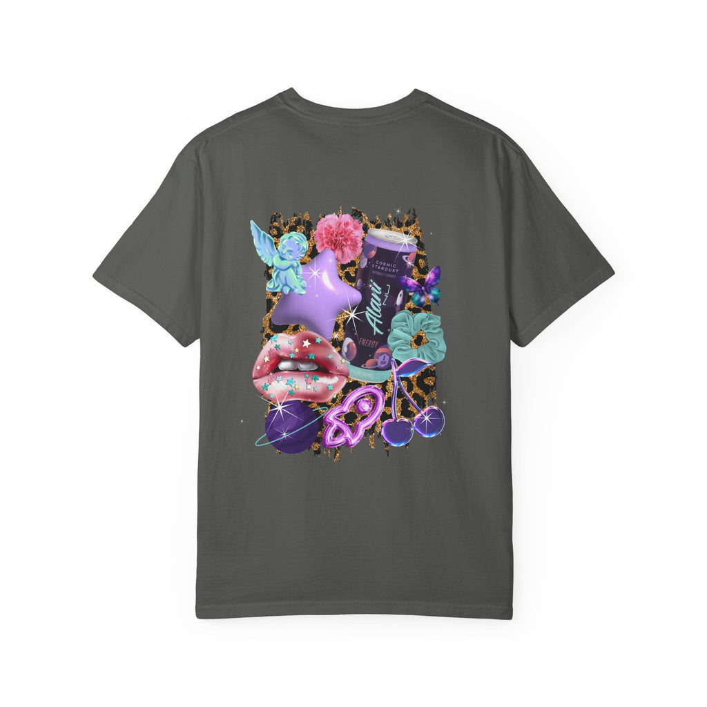 Graphic T-Shirt — 'Alani Nu' Collage Back Print, Retro Floral & Lip Art Tee