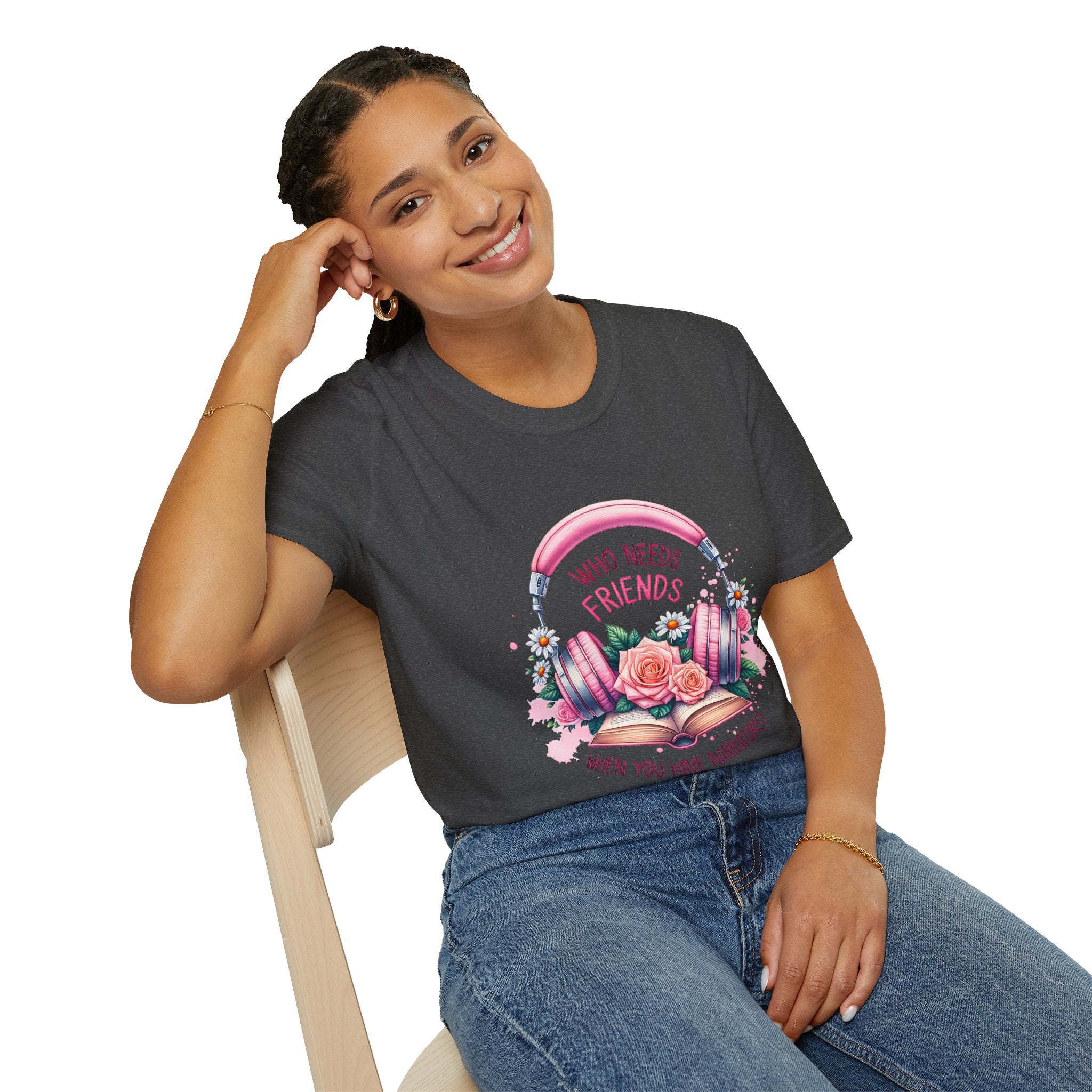 Headphones & Roses T‑Shirt — "Who Needs Friends When You Have Headphones" Graphic Tee