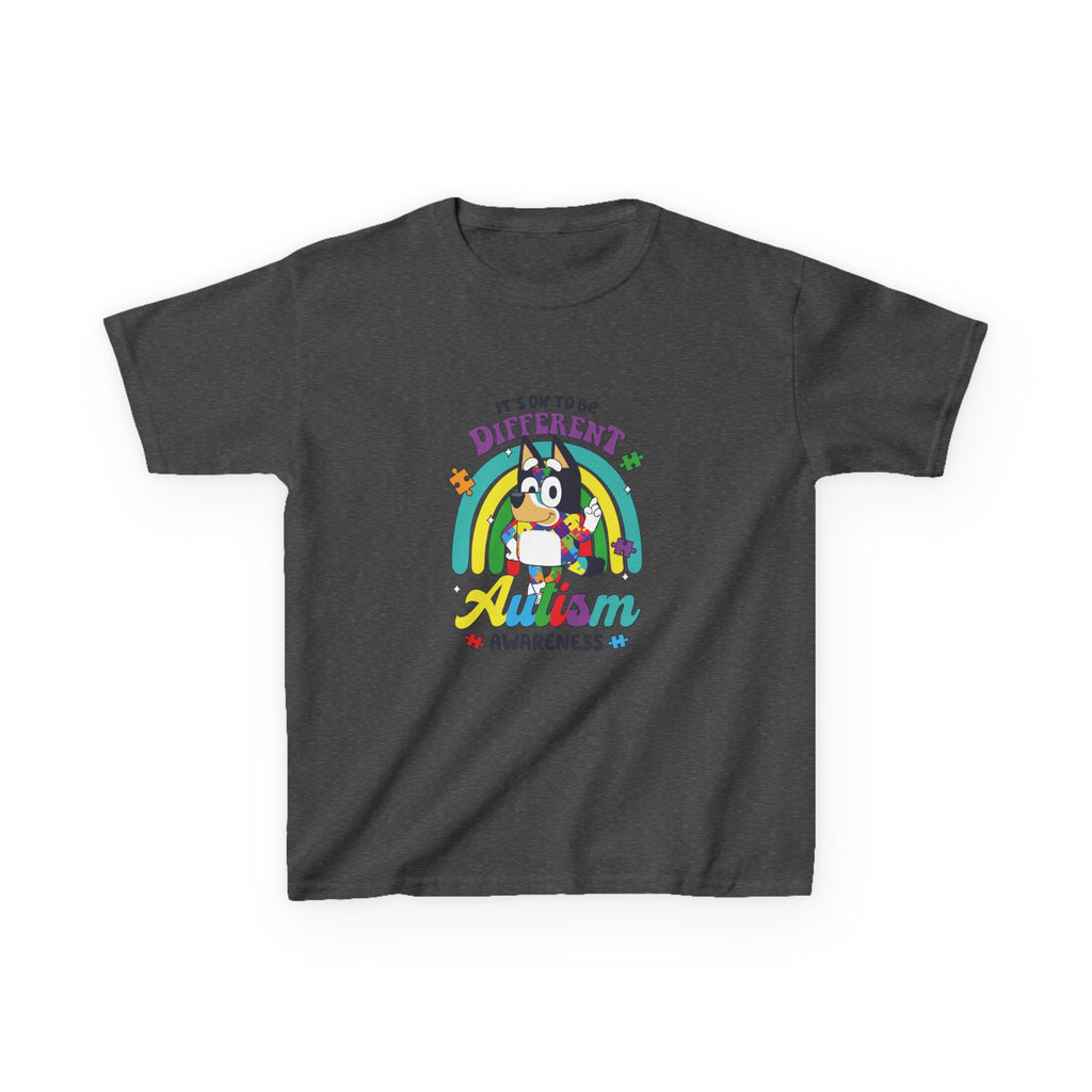 Kids Tee — "It's OK to Be Different" Autism Awareness Rainbow Design