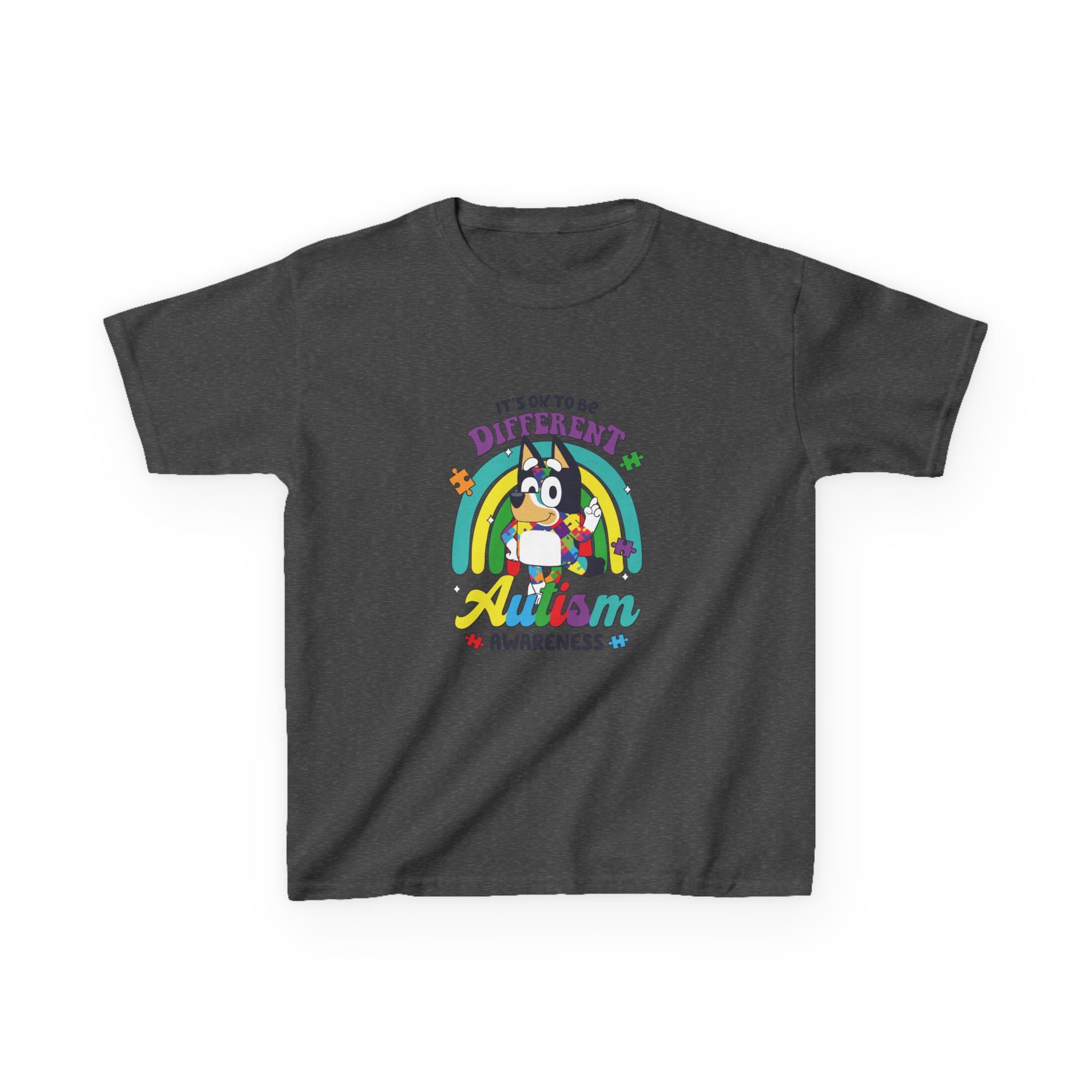 Kids Tee — "It's OK to Be Different" Autism Awareness Rainbow Design