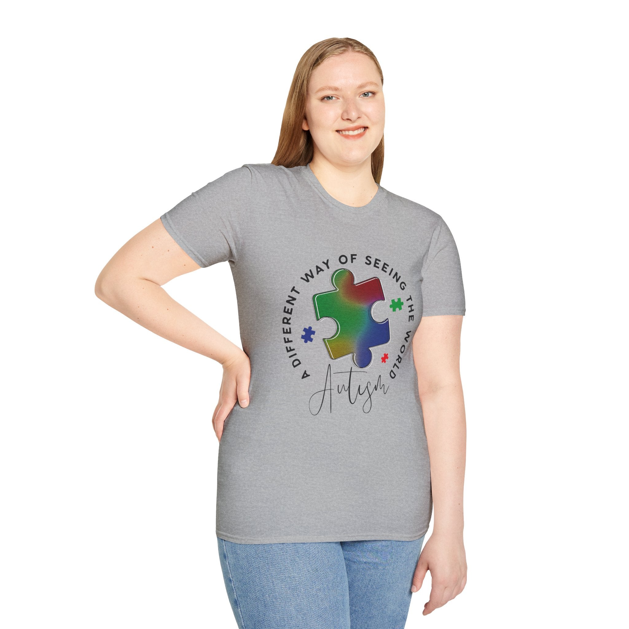 Autism Awareness T-Shirt – 'A Different Way of Seeing the World' Puzzle Heart Tee