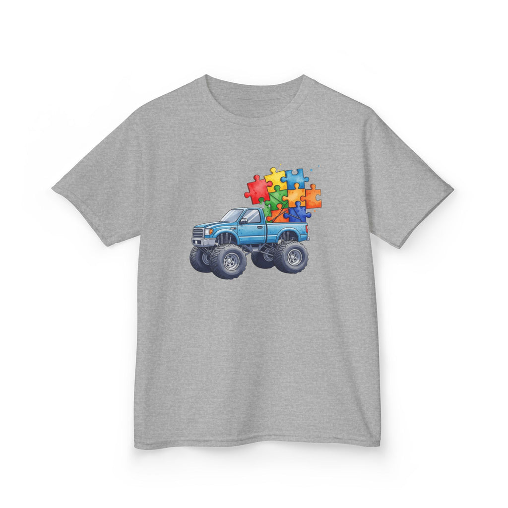 Kids Monster Truck Autism Awareness T‑Shirt — Puzzle Piece Ride